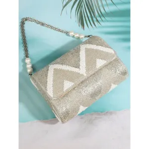 A Clutch Story Metallic Zigzag Flap Over