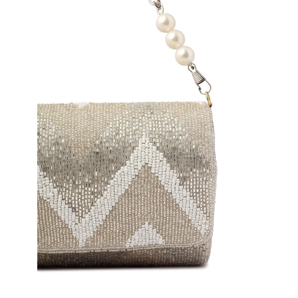 A Clutch Story Metallic Zigzag Flap Over