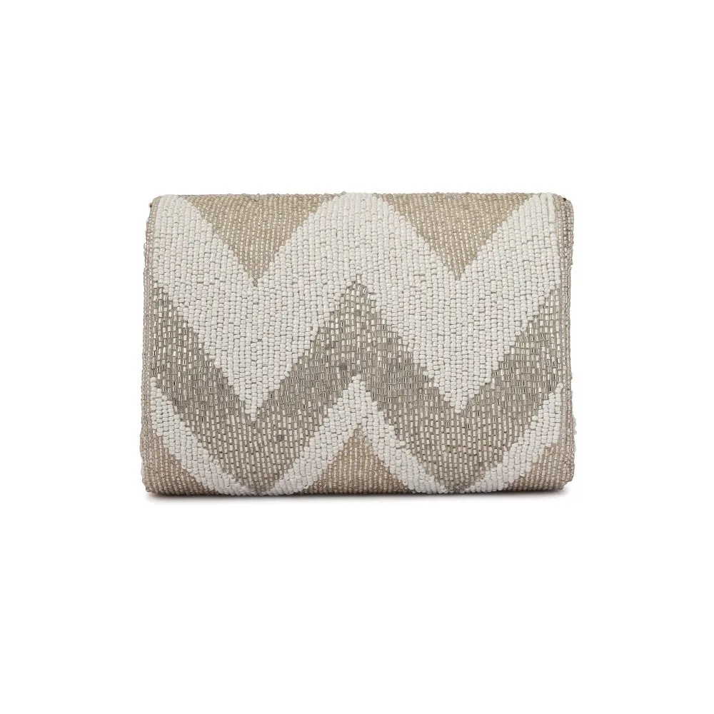 A Clutch Story Metallic Zigzag Flap Over