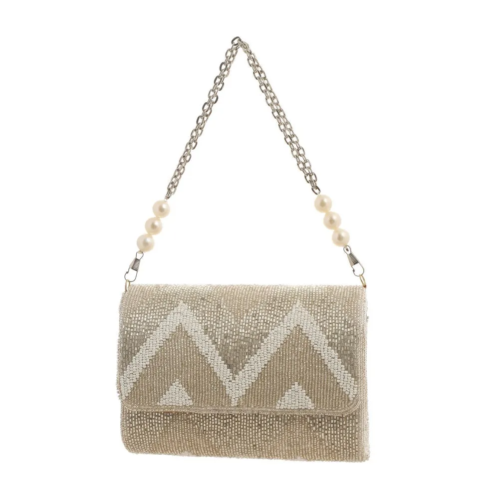 A Clutch Story Metallic Zigzag Flap Over
