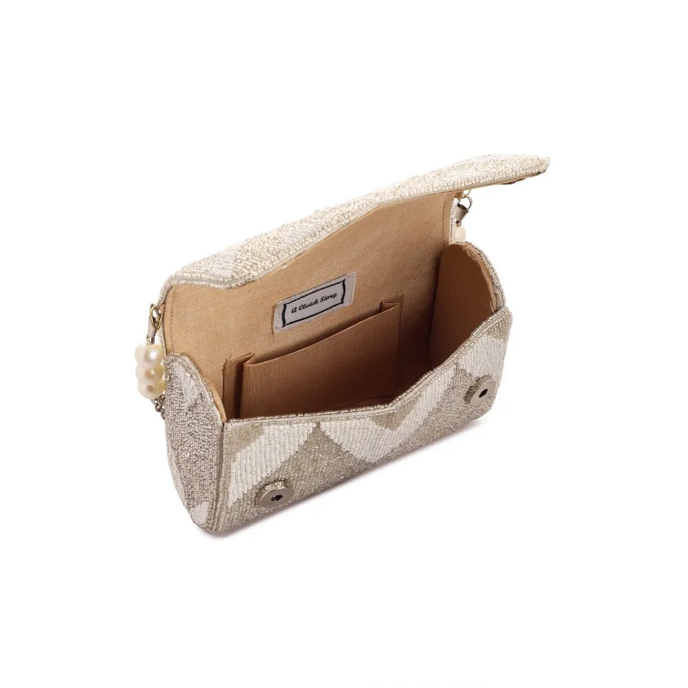 A Clutch Story Metallic Zigzag Flap Over