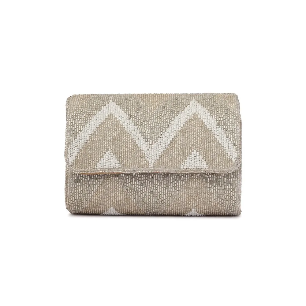 A Clutch Story Metallic Zigzag Flap Over