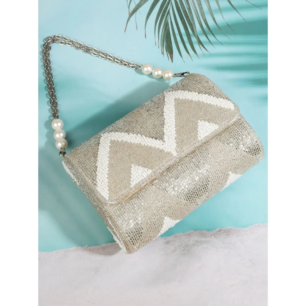 A Clutch Story Metallic Zigzag Flap Over