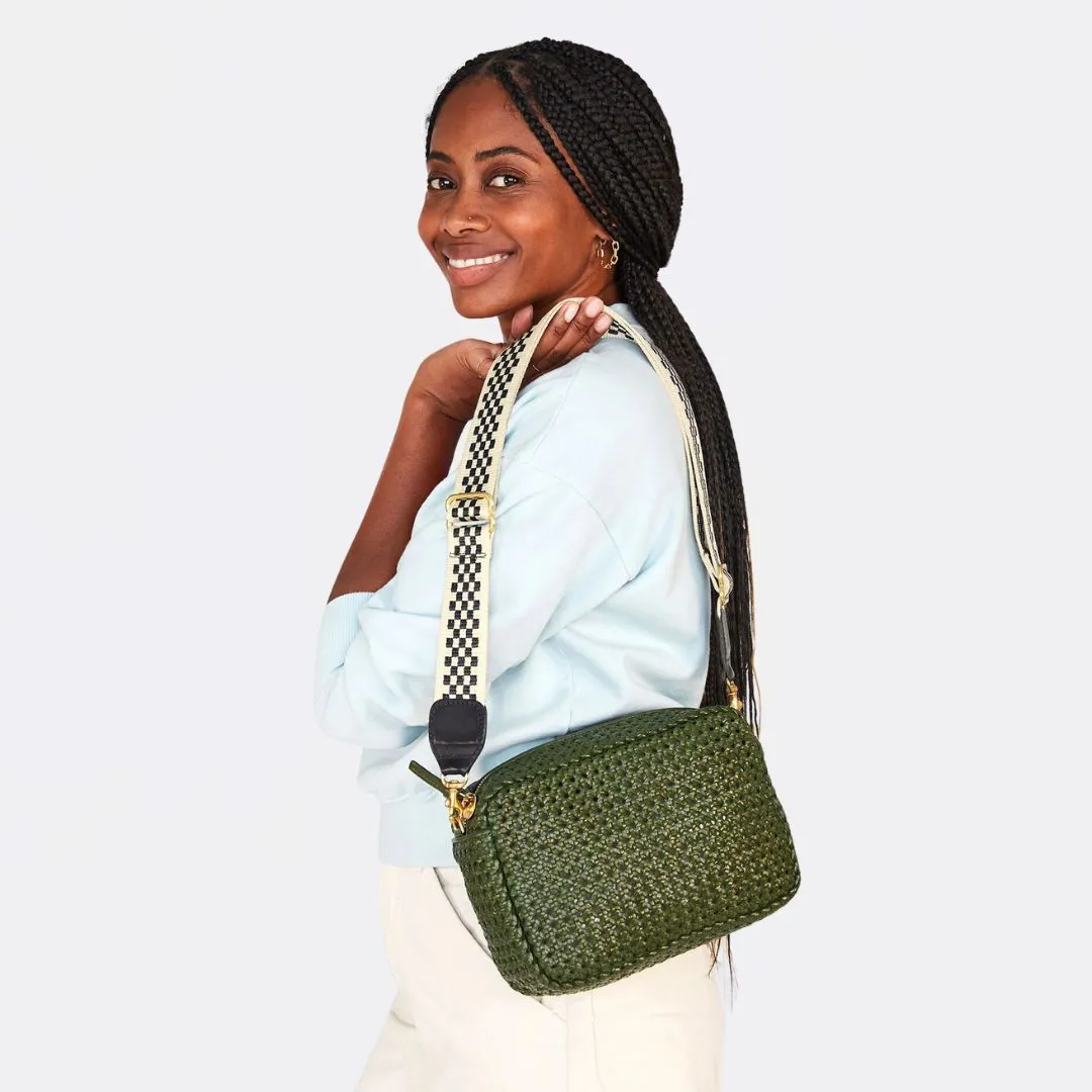 Adjustable Checkered Crossbody Strap (Black   Cream)