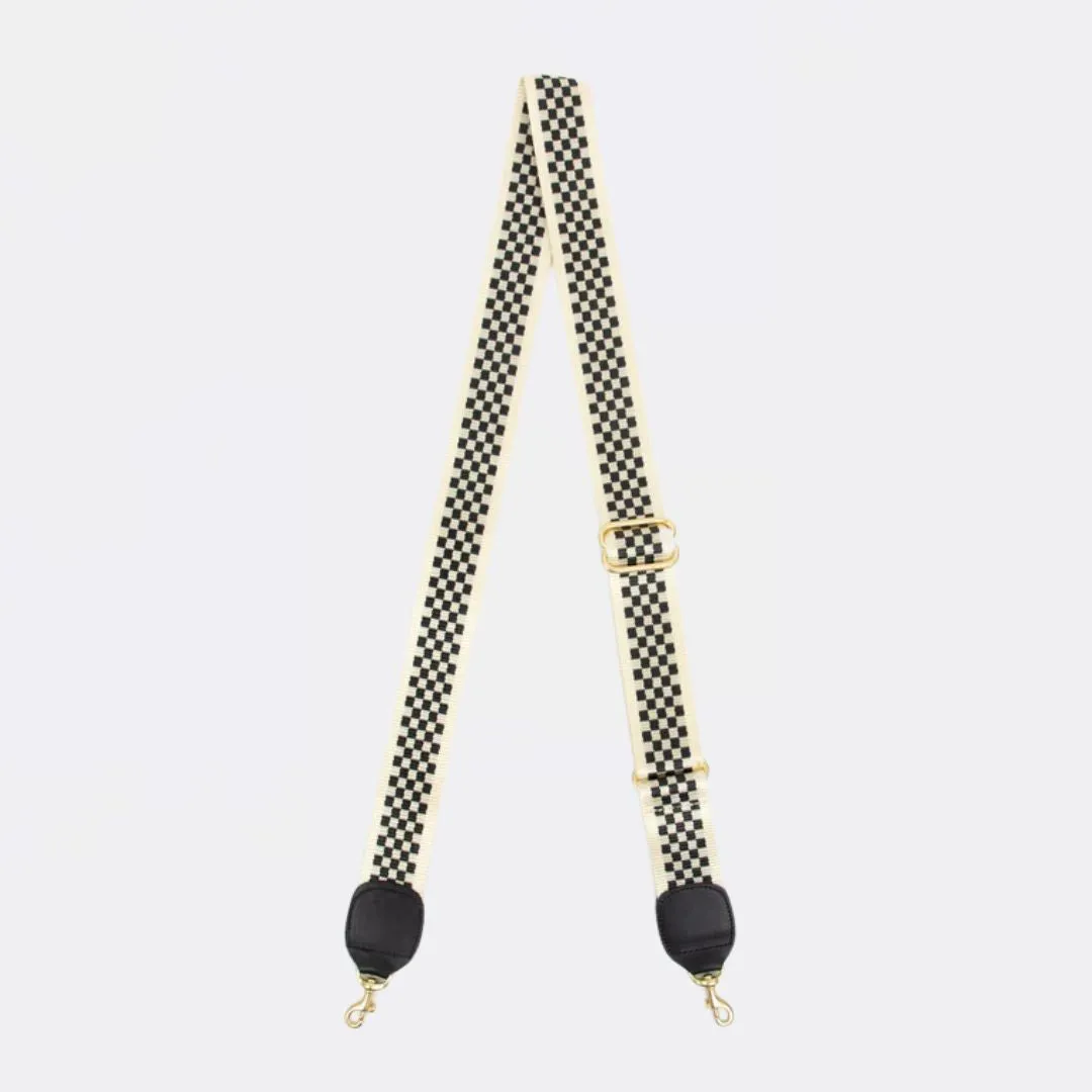 Adjustable Checkered Crossbody Strap (Black   Cream)