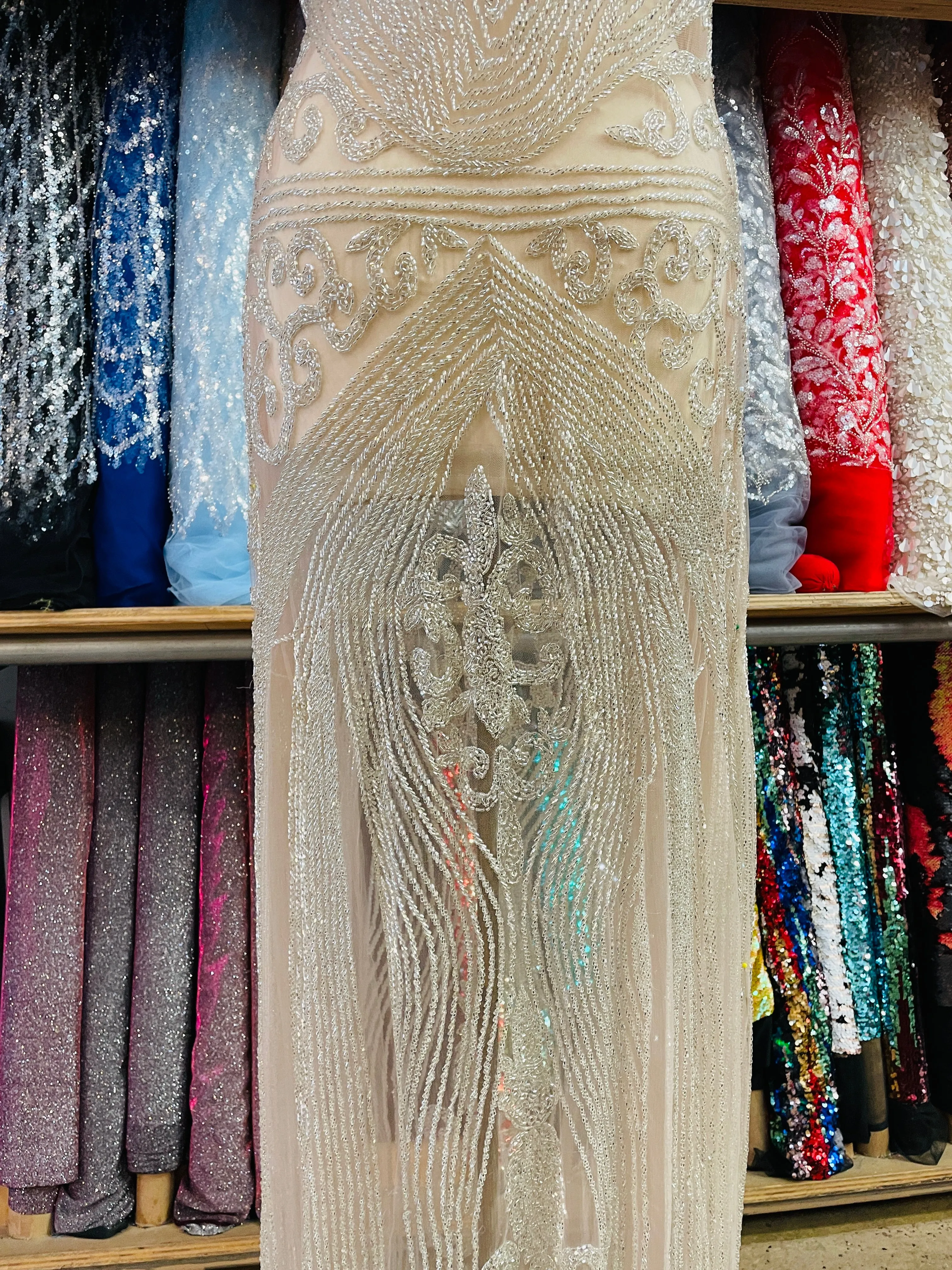 Alice Hand Beaded Front and Back Applique Dress Panel with Sleeve