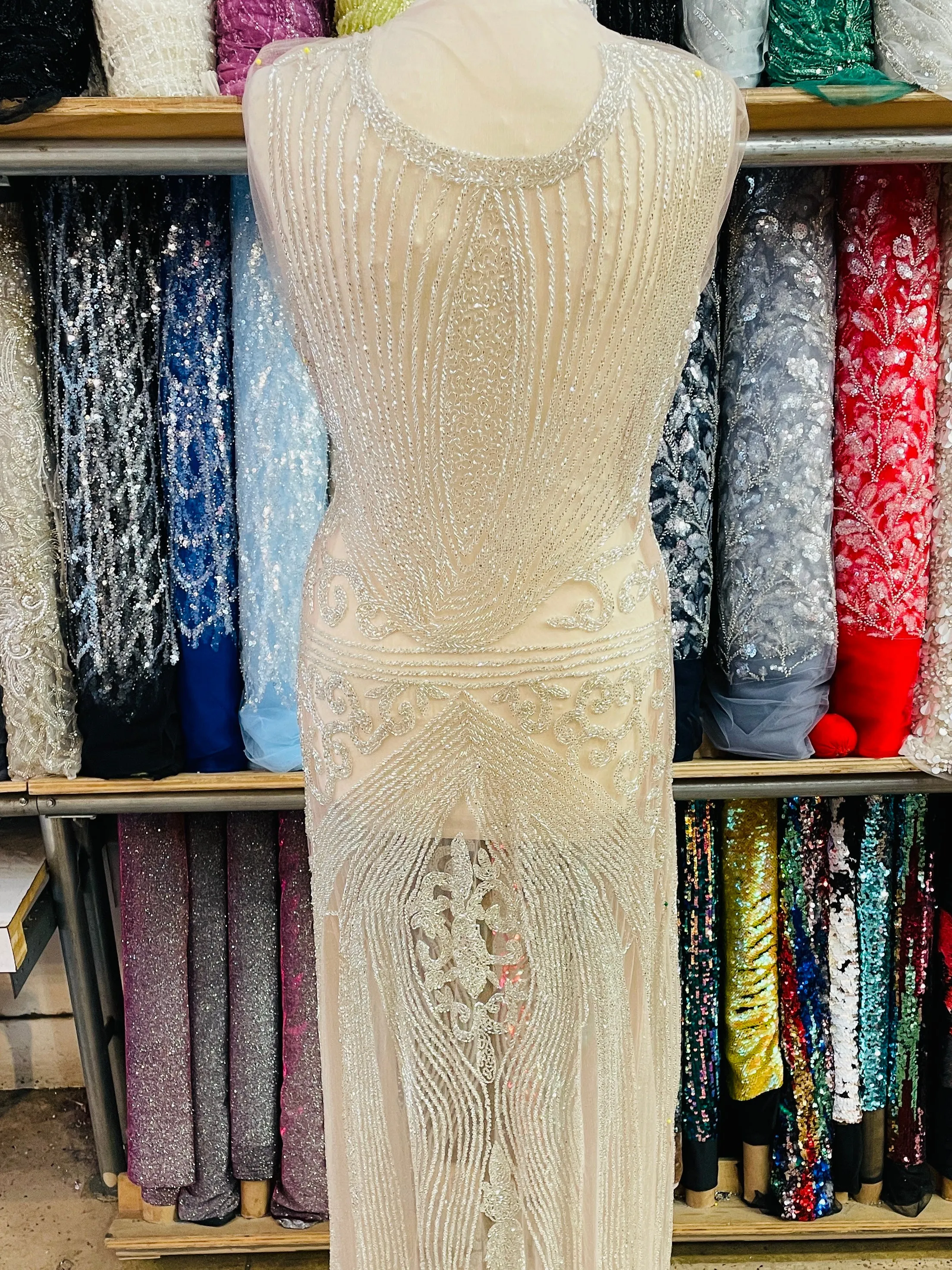 Alice Hand Beaded Front and Back Applique Dress Panel with Sleeve