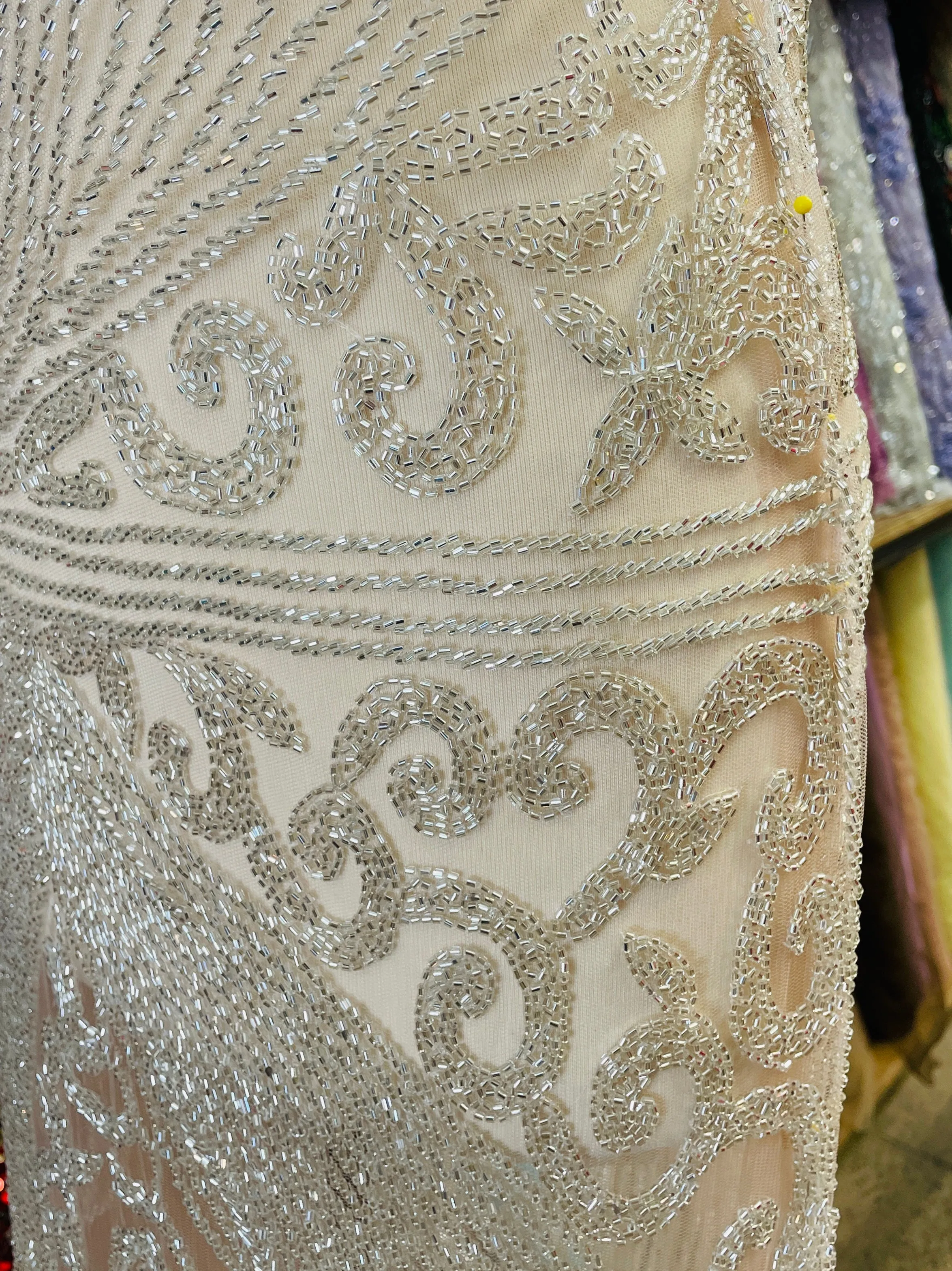 Alice Hand Beaded Front and Back Applique Dress Panel with Sleeve