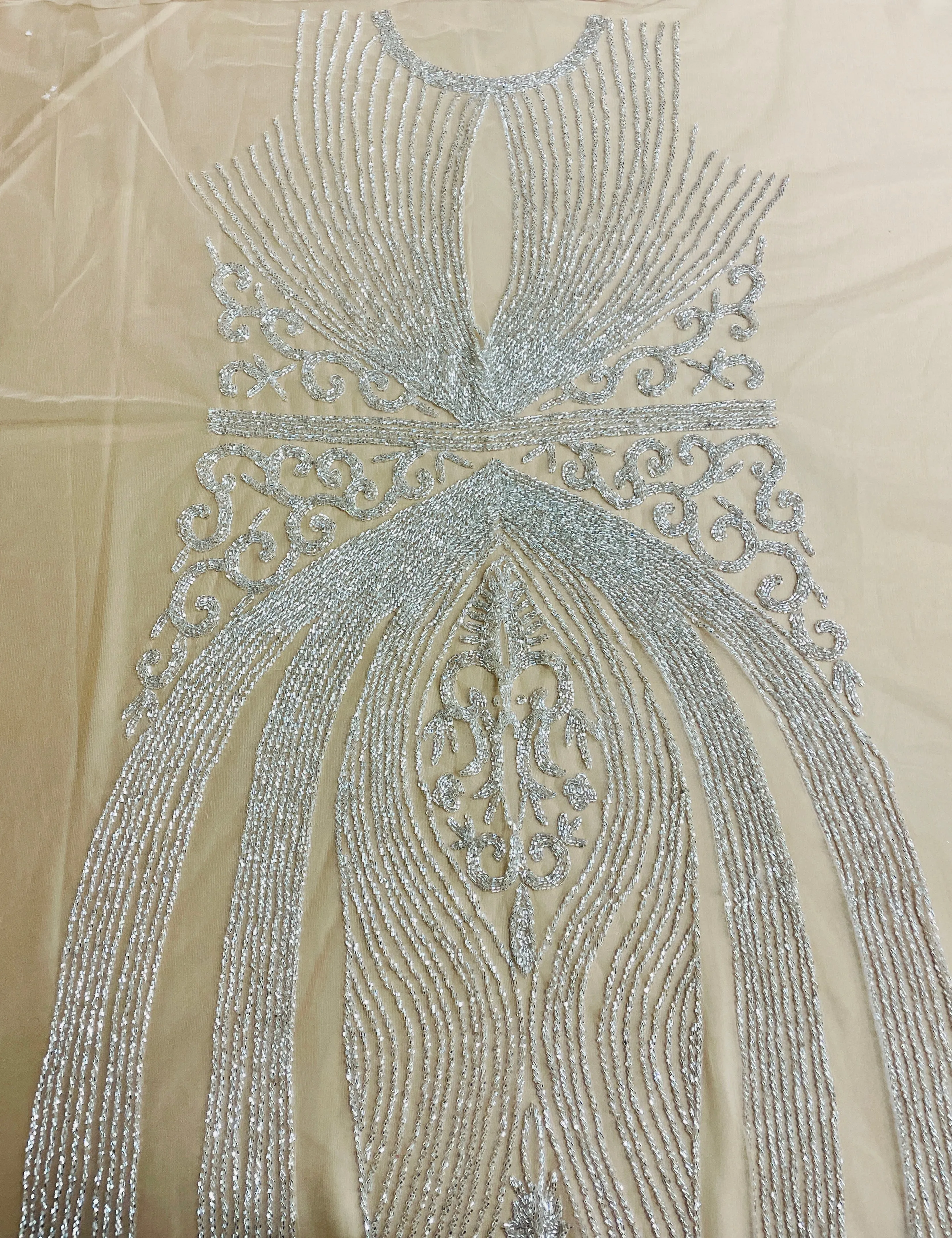 Alice Hand Beaded Front and Back Applique Dress Panel with Sleeve