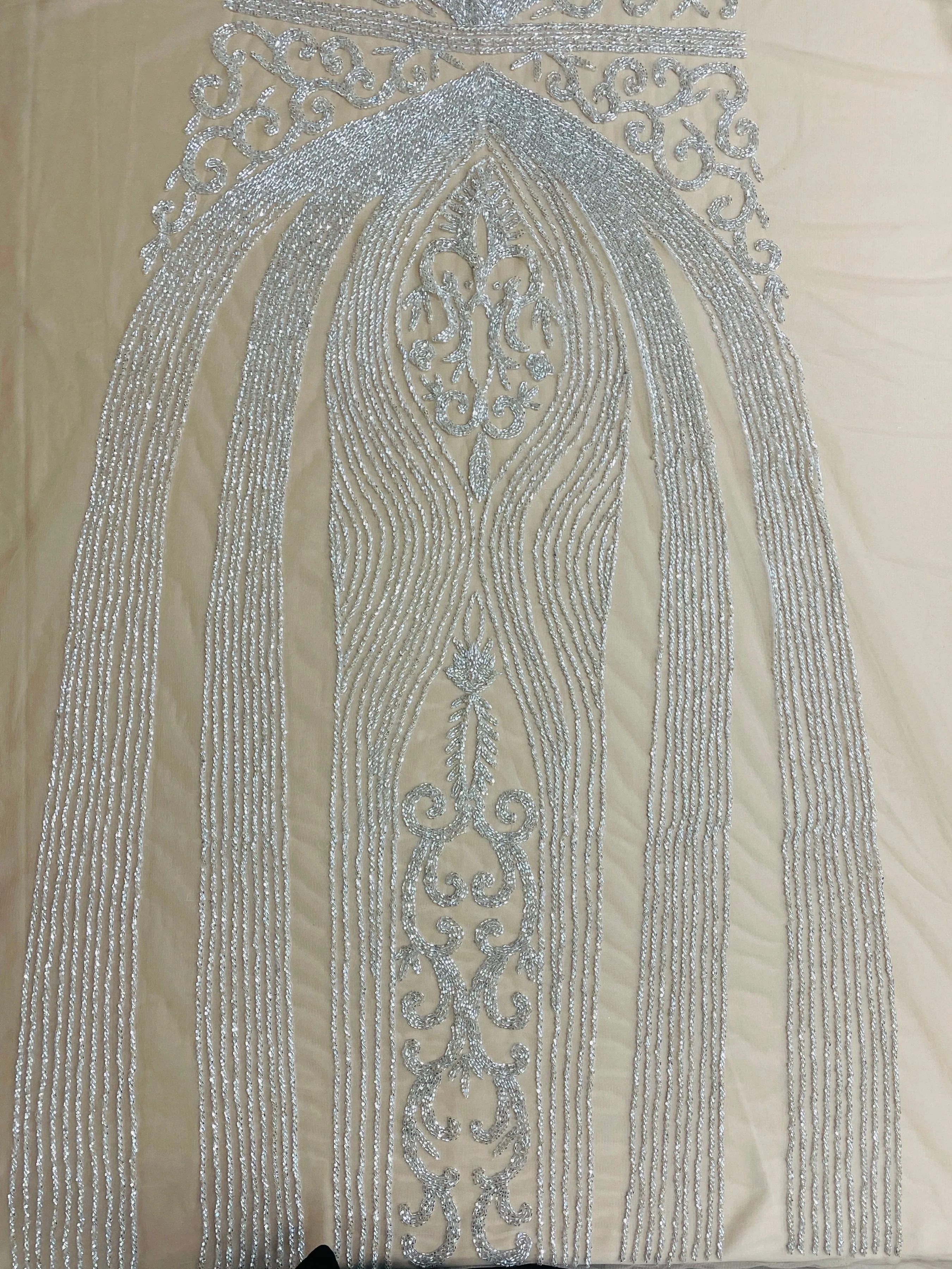 Alice Hand Beaded Front and Back Applique Dress Panel with Sleeve