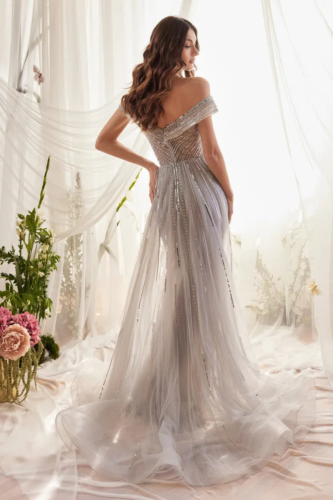 ANDREA & LEO A1182 SILVER SIREN BEAD GOWN WITH OVERSKIRT