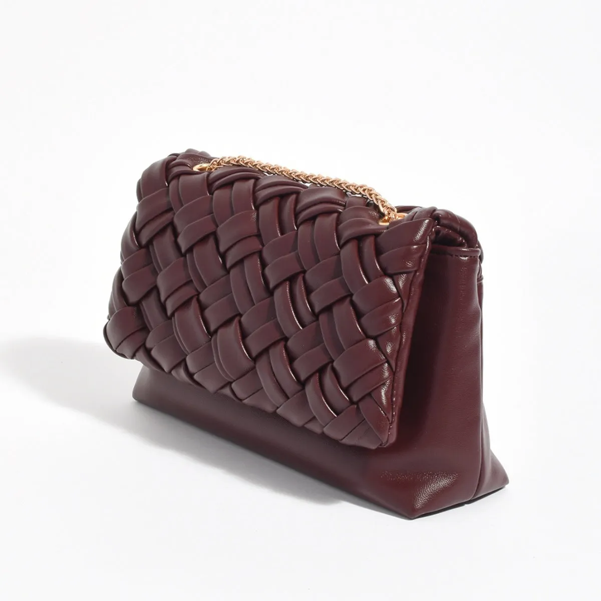 Anya Weave Foldover Handbag (Burgundy)
