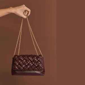 Anya Weave Foldover Handbag (Burgundy)
