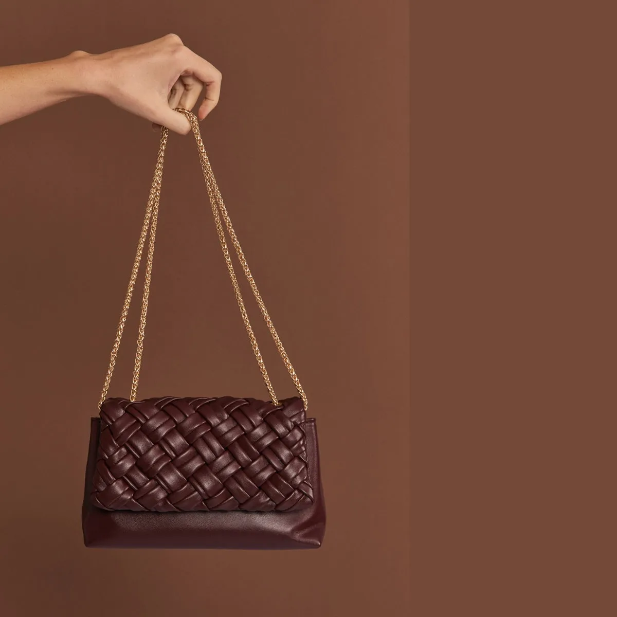 Anya Weave Foldover Handbag (Burgundy)