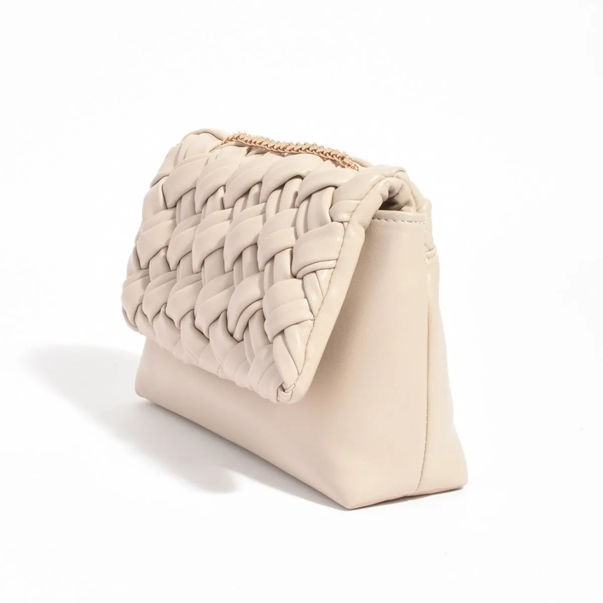 Anya Weave Foldover Handbag (Stone)