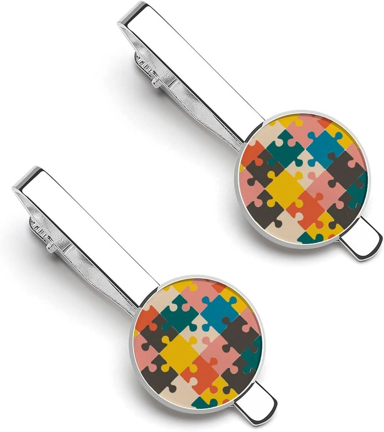 Autism Awareness Pattern Tie Clips for Men 2 Pcs Necktie Bar Pinch Clothing Accessories Suitable for Wedding Business Anniversary
