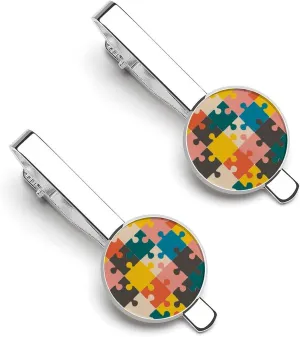 Autism Awareness Pattern Tie Clips for Men 2 Pcs Necktie Bar Pinch Clothing Accessories Suitable for Wedding Business Anniversary