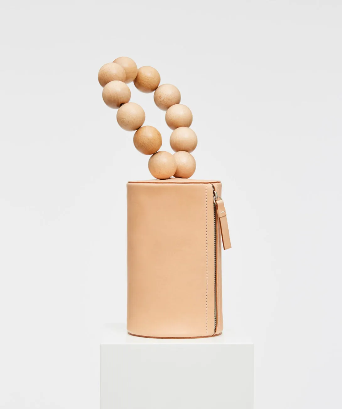 Building Block Wood Ball Wristlet bag, Tan