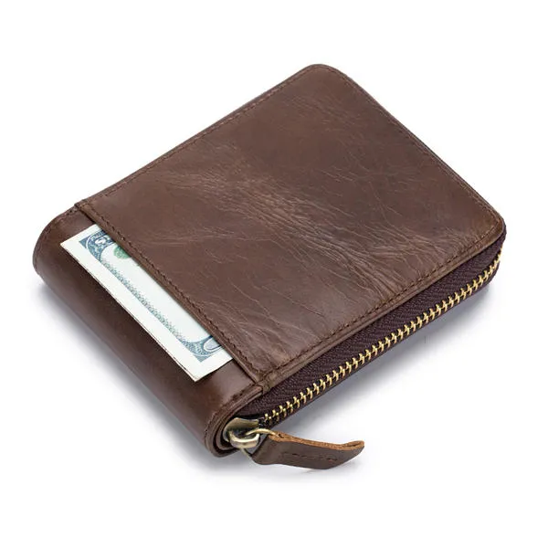 Bullcaptain Zip Around Wallet RFID Blocking Secure Leather Card Holder Wallet