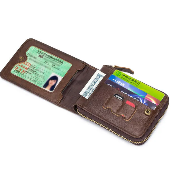 Bullcaptain Zip Around Wallet RFID Blocking Secure Leather Card Holder Wallet