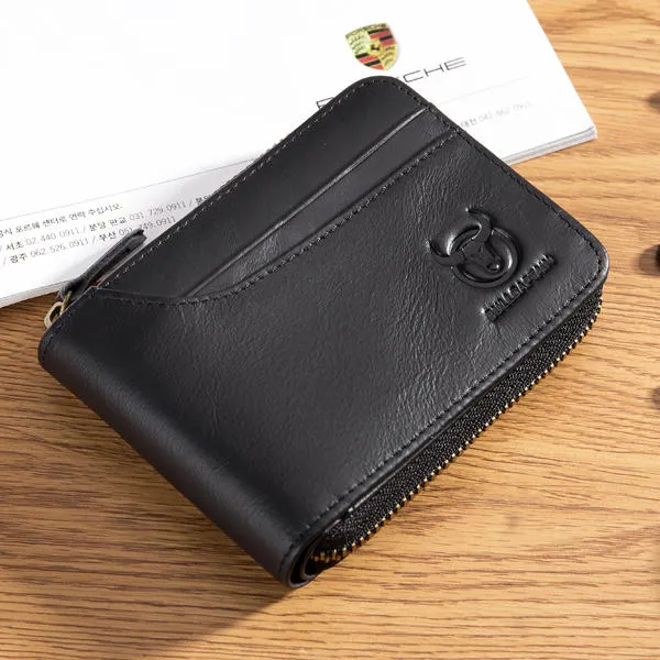 Bullcaptain Zip Around Wallet RFID Blocking Secure Leather Card Holder Wallet