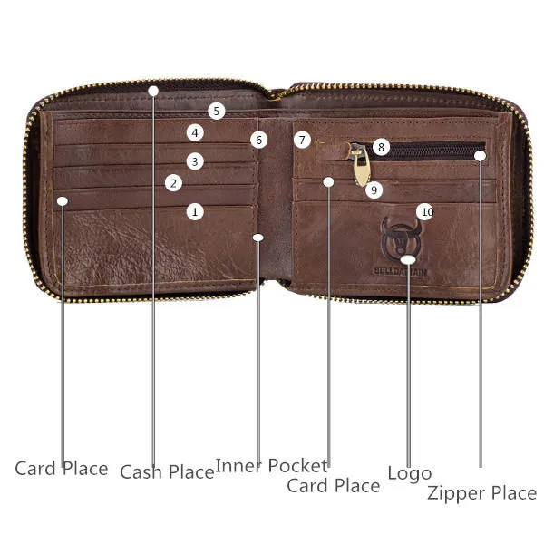 Bullcaptain Zip Around Wallet RFID Blocking Secure Leather Card Holder Wallet