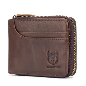 Bullcaptain Zip Around Wallet RFID Blocking Secure Leather Card Holder Wallet