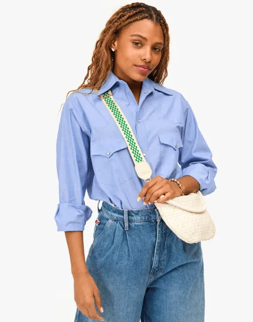 Checkered Adjustable Shoulder Bag Strap - Fern/Cream