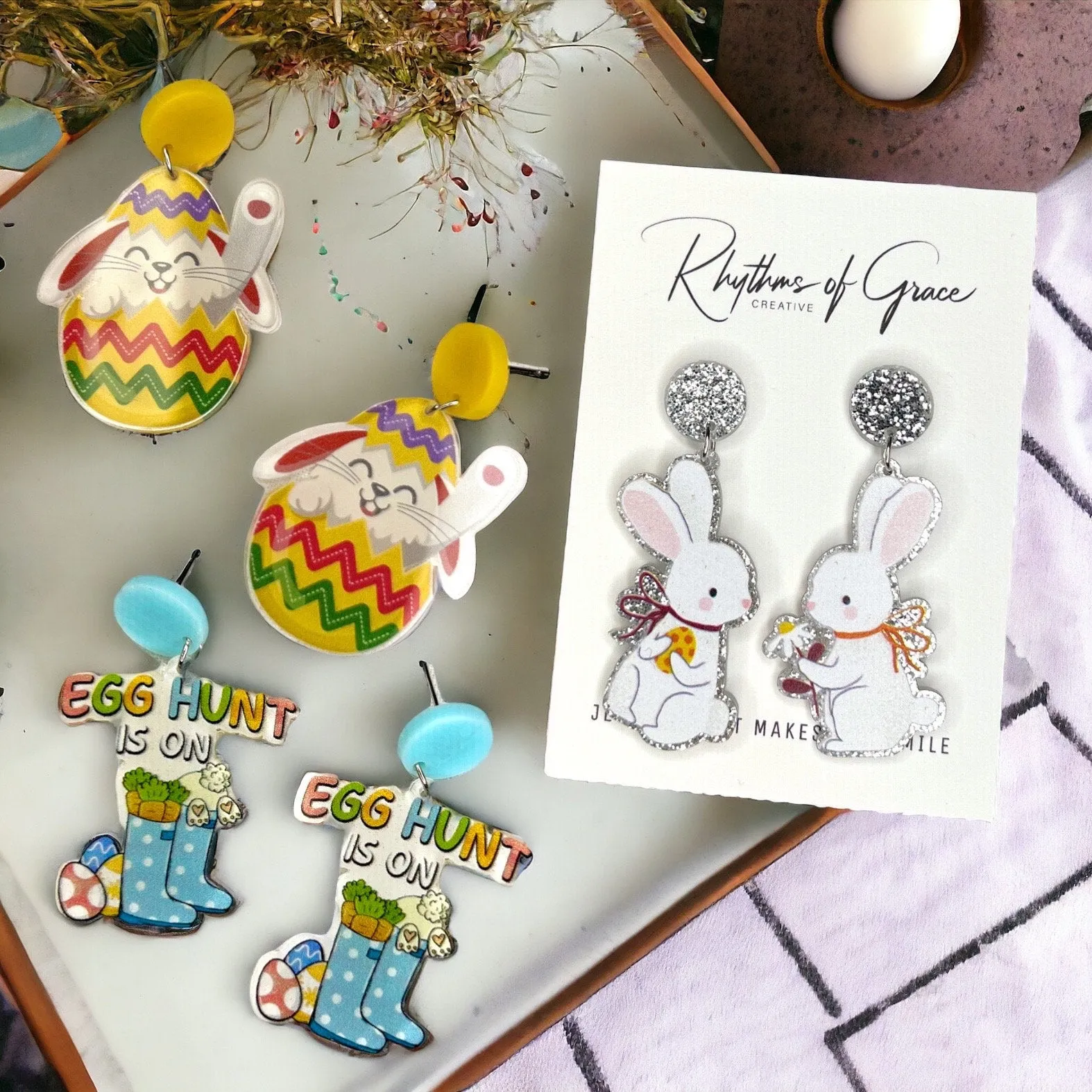 Easter Earrings - Happy Easter, Easter Bunny, Easter Accessories, Easter Egg, Easter Accessories, Easter Basket, Easter Hunt, Rabbit Earring