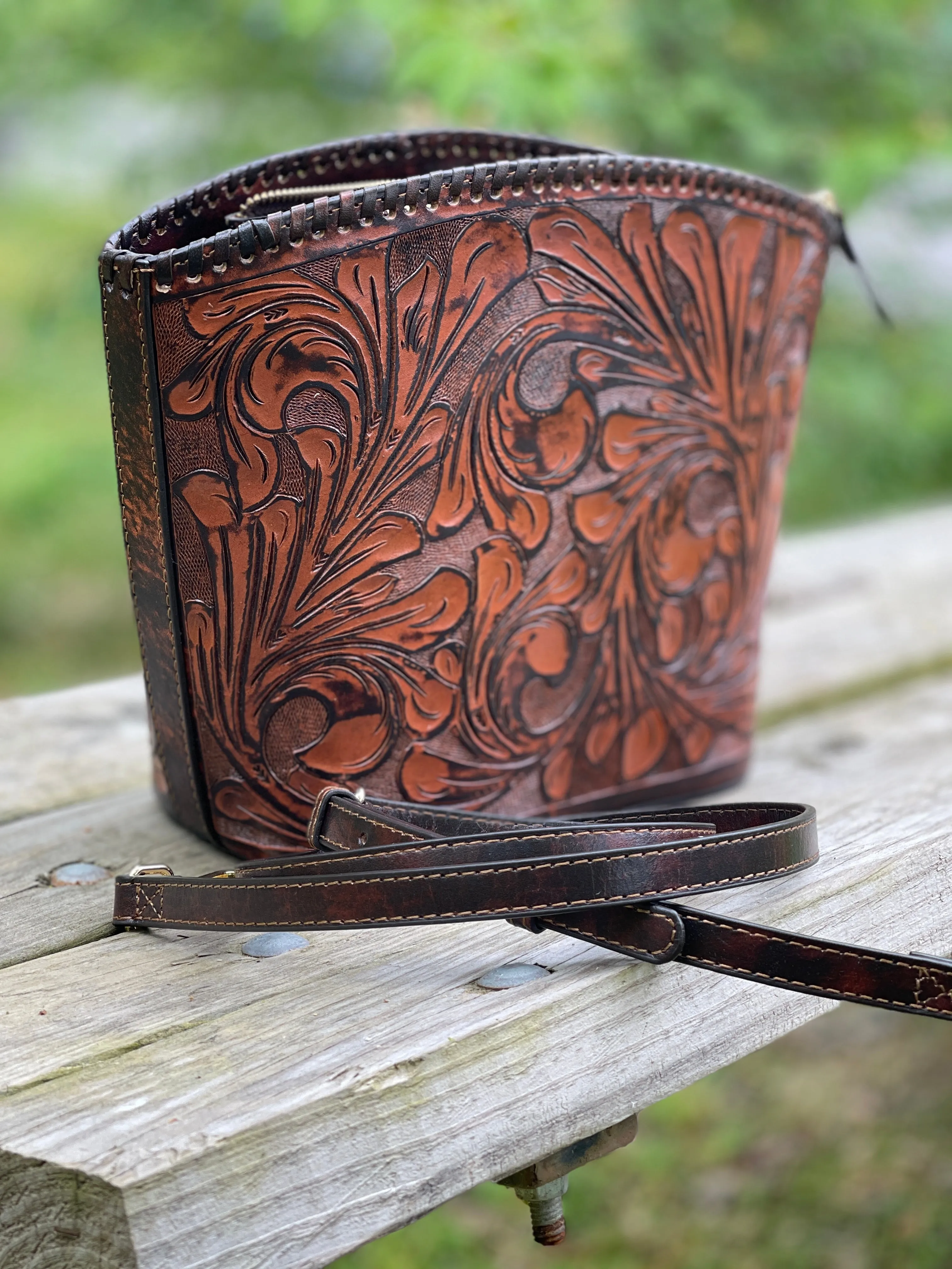 Hand-Tooled Leather Crossbody FLORIDA