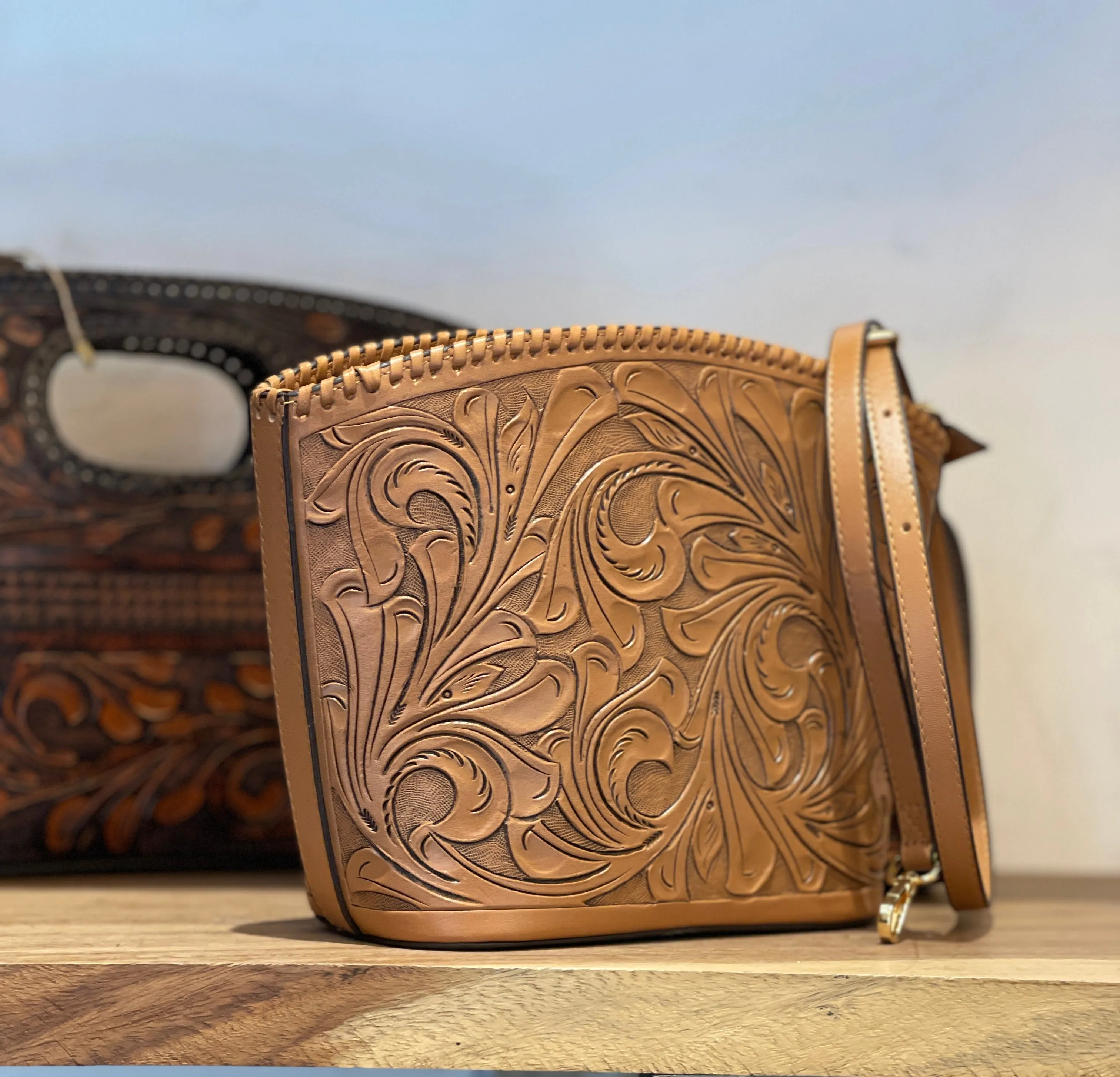 Hand-Tooled Leather Crossbody FLORIDA