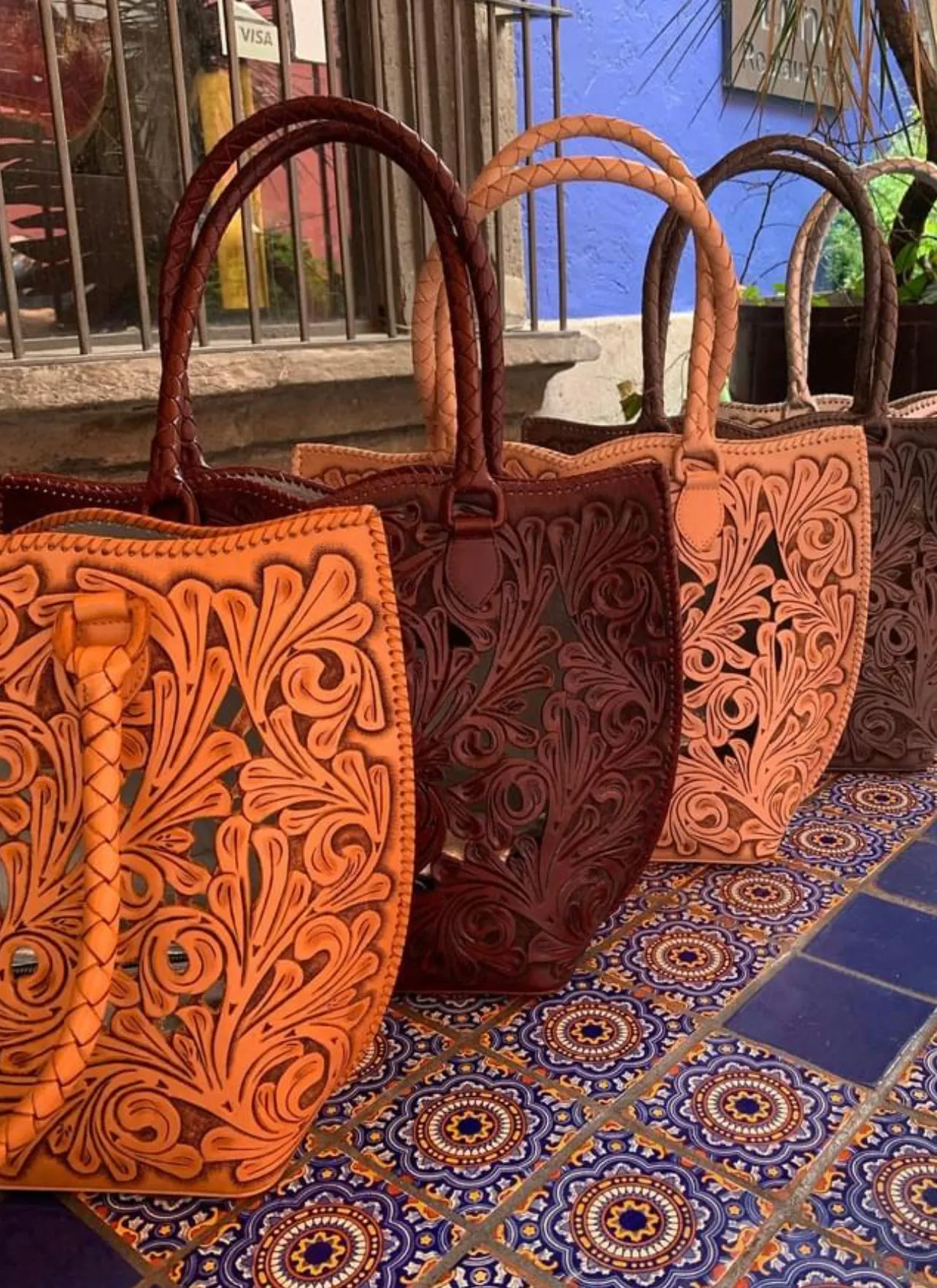 Hand-Tooled Leather Extra Large Tote "IBIZA" more colors