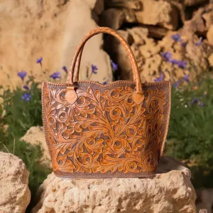 Hand-Tooled Leather Extra Large Tote "IBIZA" more colors