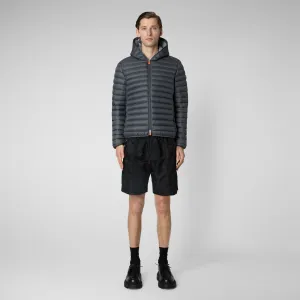 Man's animal free hooded puffer jacket Donald in storm grey