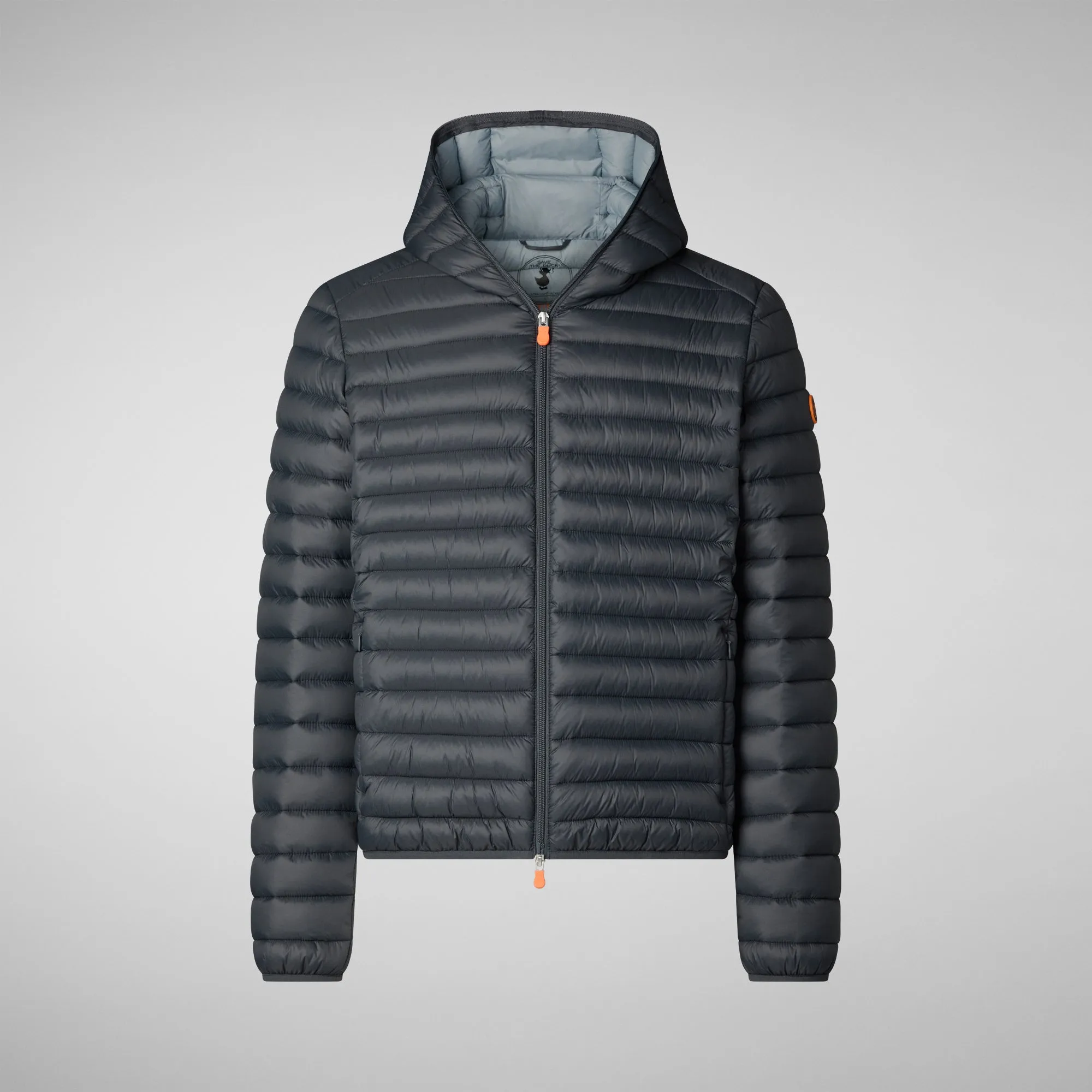 Man's animal free hooded puffer jacket Donald in storm grey