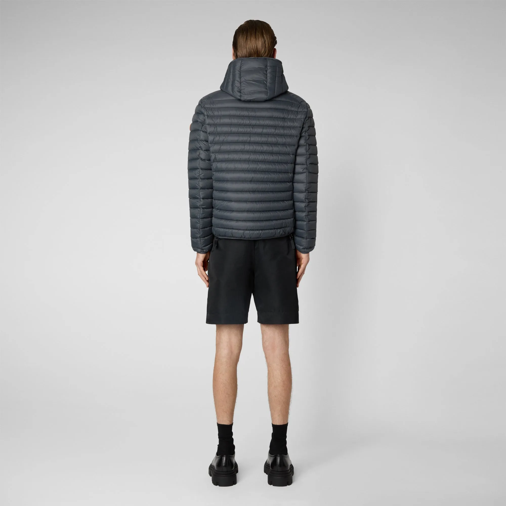 Man's animal free hooded puffer jacket Donald in storm grey