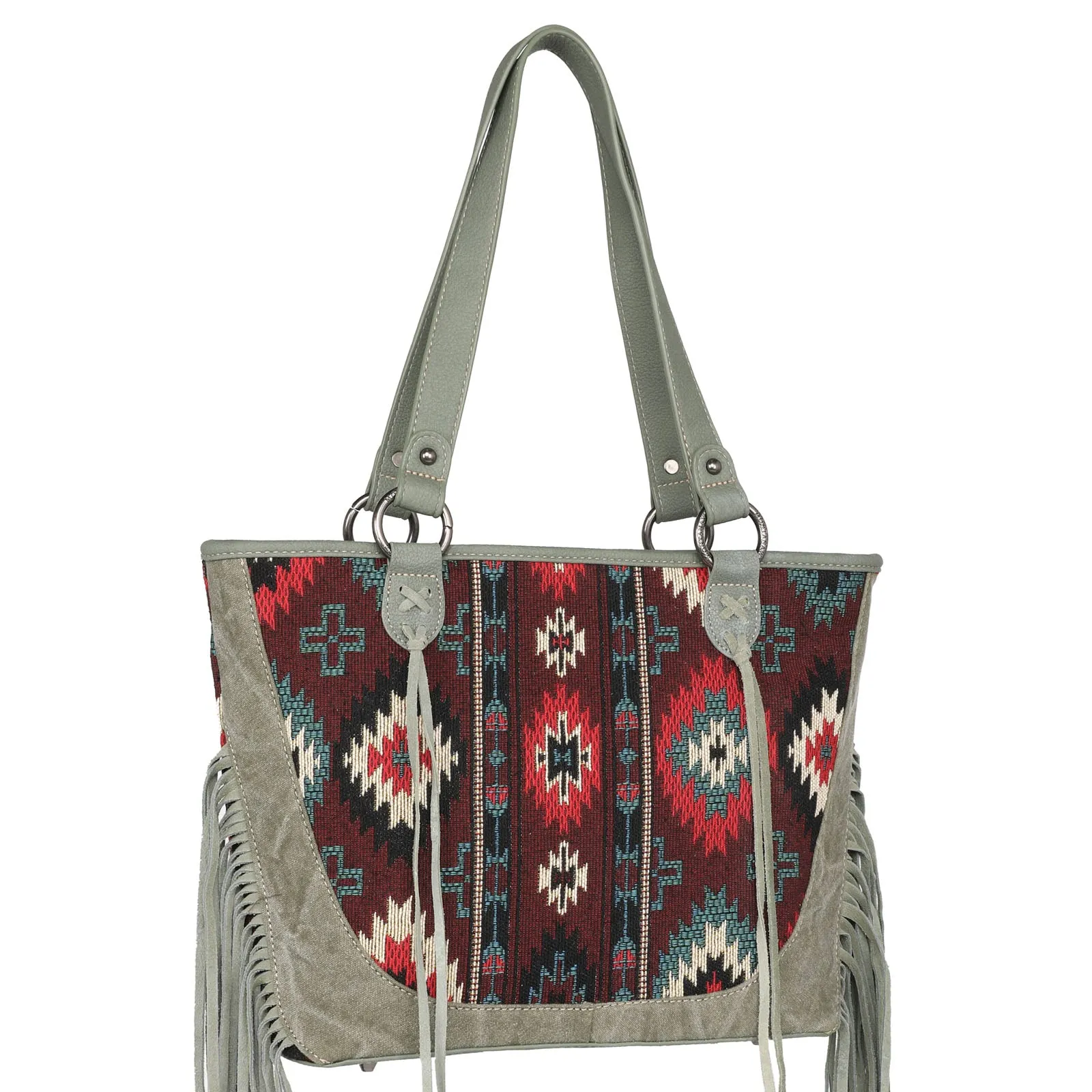 MW1174G-8317 Montana West Aztec Tapestry Fringe Concealed Carry Tote