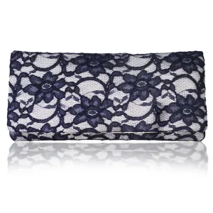 Navy lace and ivory clutch handbag ASTRID