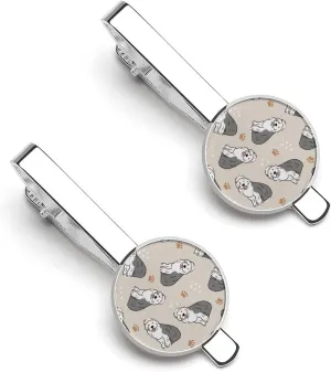 Old English Sheepdog Pattern Tie Clips for Men 2 Pcs Necktie Bar Pinch Clothing Accessories Suitable for Wedding Business Anniversary