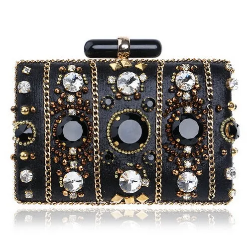 SEKUSA Embroidery Women Handbags Beaded Chain Accessory Metal Day Clutches Party Wedding Evening Bags One Side Diamonds Purse