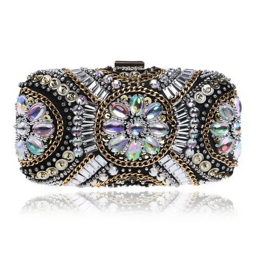 SEKUSA Embroidery Women Handbags Beaded Chain Accessory Metal Day Clutches Party Wedding Evening Bags One Side Diamonds Purse