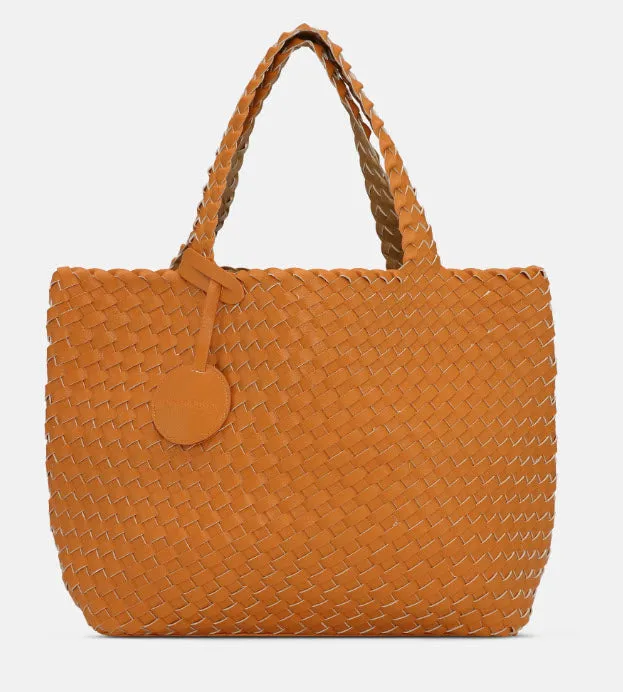 The Reversible Woven Tote in Orange & Gold